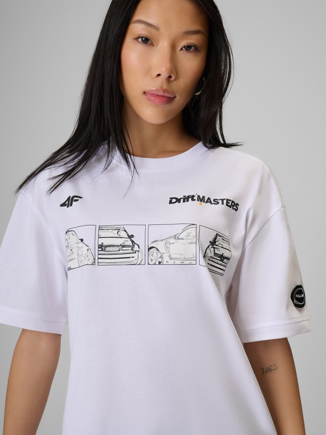 4F T-shirt loose z nadrukiem uniseks 4F x Drift Masters - biały XS