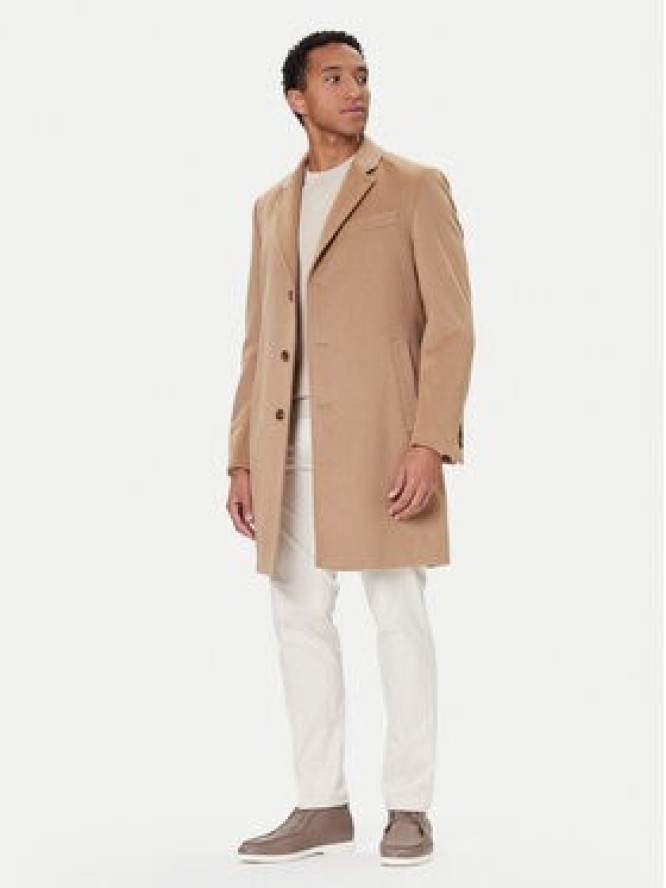 BOSS Płaszcz wełniany Hyde 50549187 Beżowy Slim Fit