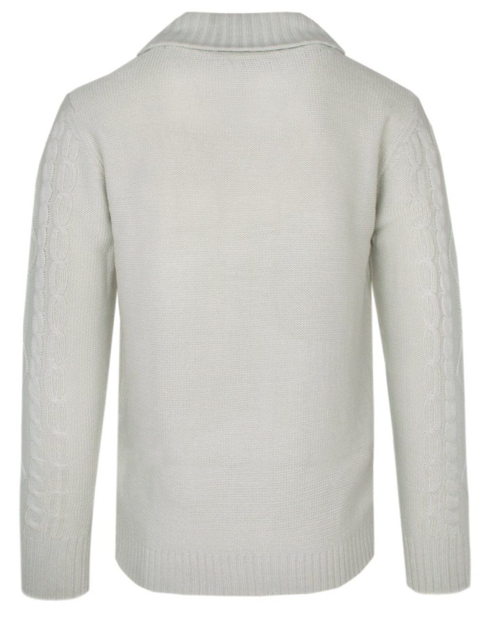 Dziergany Sweter Zapinany na Guziki, Kardigan, Elegancki - BRAVE SOUL - Kolor Kości Słoniowej