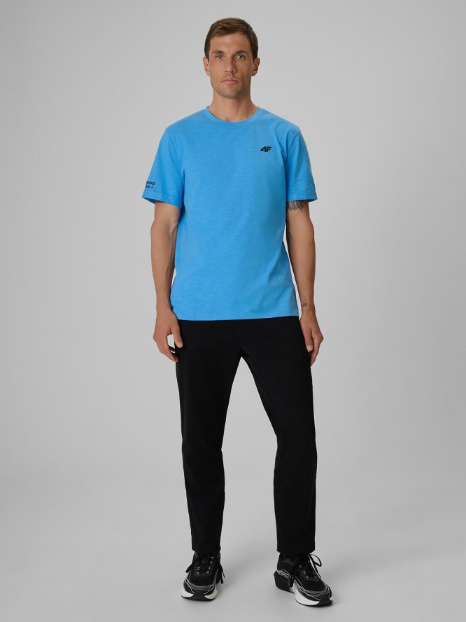 4F T-shirt regular gładki męski - niebieski L