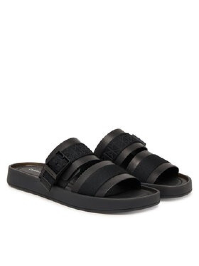Calvin Klein Klapki Ergon Buckle Sandal Wb Lth Aop HM0HM02096 Czarny