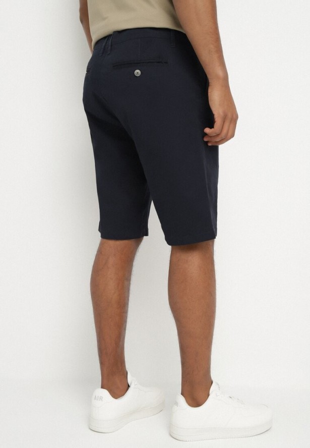 Niebieskie Szorty Bawełniane Bermudy Zapinane na Ukryty Suwak i Guzik Vikiidana