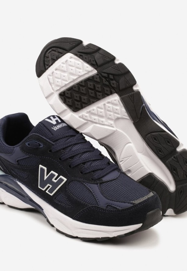 Granatowe Buty Sportowe Sneakersy z Ozdobną Naszywką Reiana