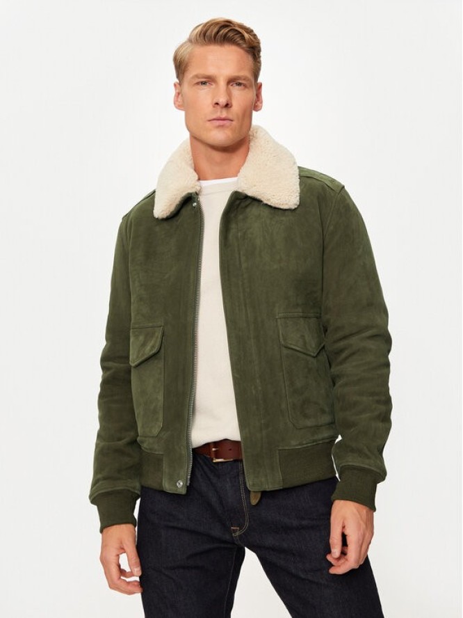 Schott NYC Kurtka skórzana LC2410S Zielony Regular Fit