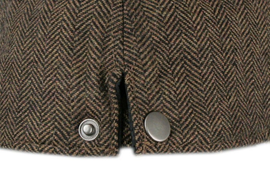 Jesienno Zimowa Czapka z Daszkiem, z Wełną, Jodełka - Pako Jeans - Ciemny Karmel