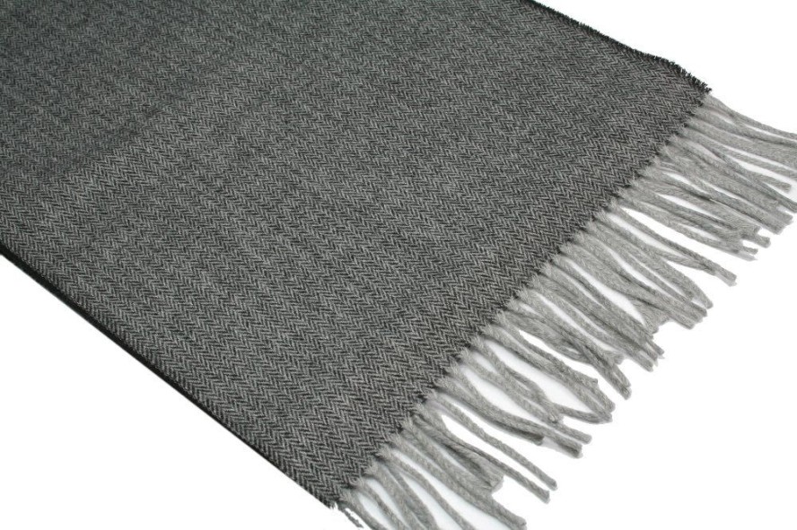 Szalik z Frędzlami, Szary w Jodełkę, Męski, Jesienno-Zimowy z Wełną -V. FRAAS