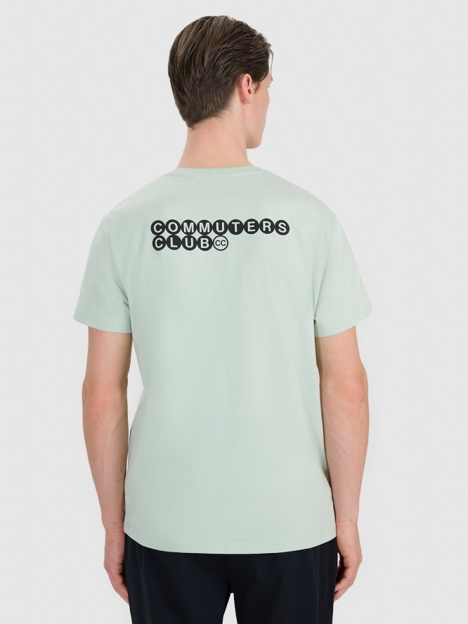 4F T-shirt regular z nadrukiem męski - turkusowy L