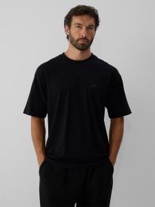 4F T-shirt loose gładki męski - czarny S