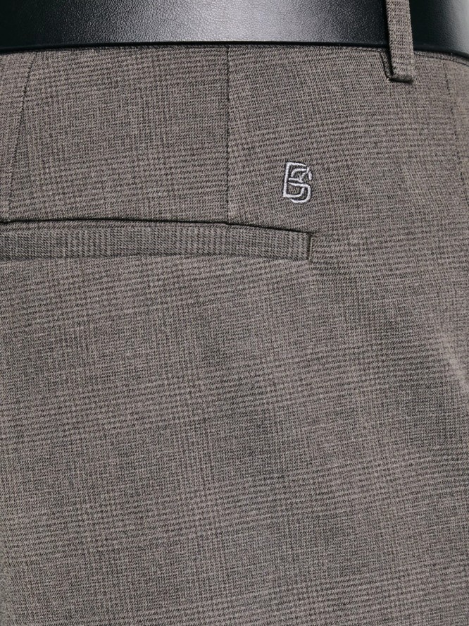 Spodnie męskie z kantem w kratę brązowe Jordini 803