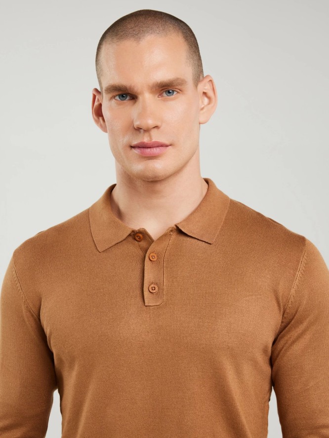 Sweter męski z kołnierzykiem polo brązowy Bradson 802