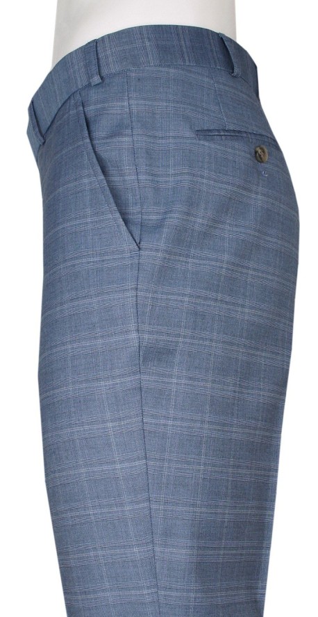 Garnitur, Jasny Niebieski w Kratkę Zapinany na Dwa Guziki, SLIM, Spodnie w Kant -VICTORIO