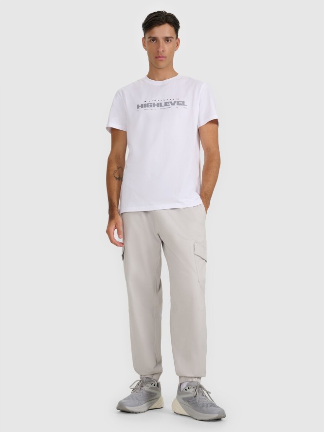 4F T-shirt regular z nadrukiem męski - biały 3XL