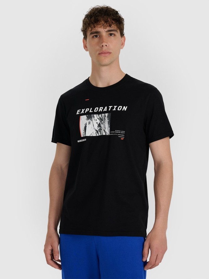 4F T-shirt regular z nadrukiem męski - czarny L
