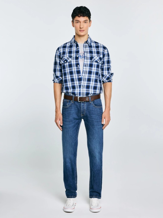 Koszula męska bawełniana w kratę niebieska Koliserson 401