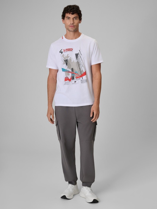4F T-shirt regular z nadrukiem męski - biały M