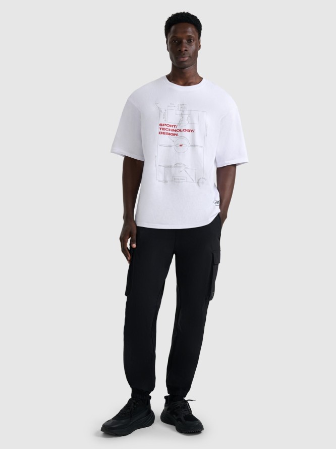 4F T-shirt oversize z nadrukiem męski - biały M