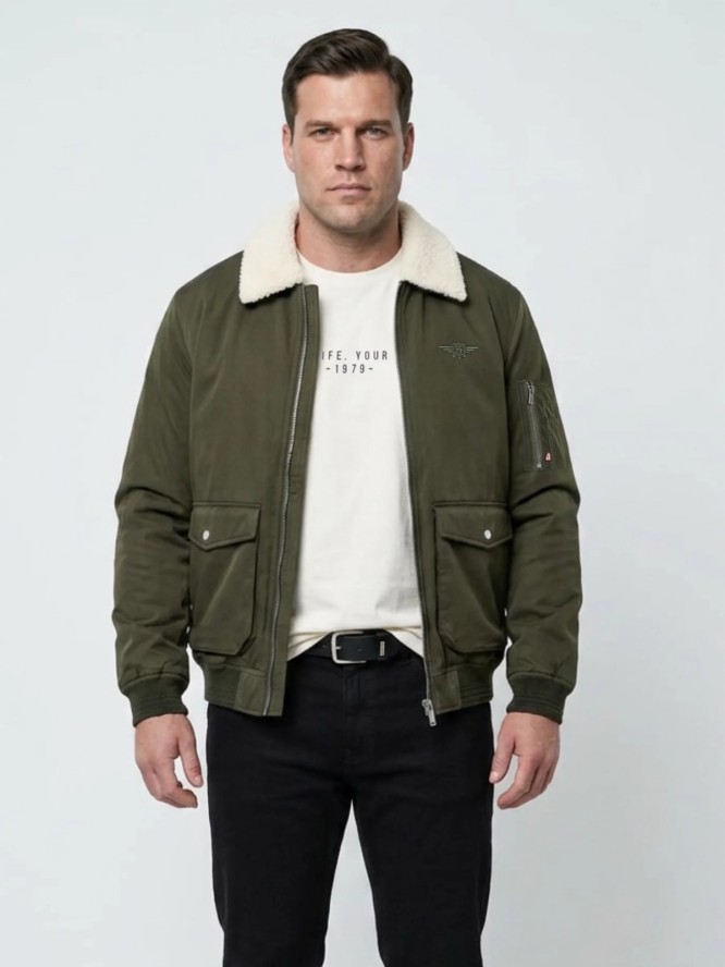 kurtka męska bomber z kożuszkiem khaki getnew 303