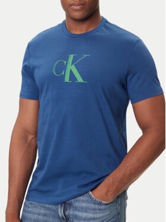 Calvin Klein Jeans T-Shirt Center Monogram LV04RC857G Niebieski Regular Fit