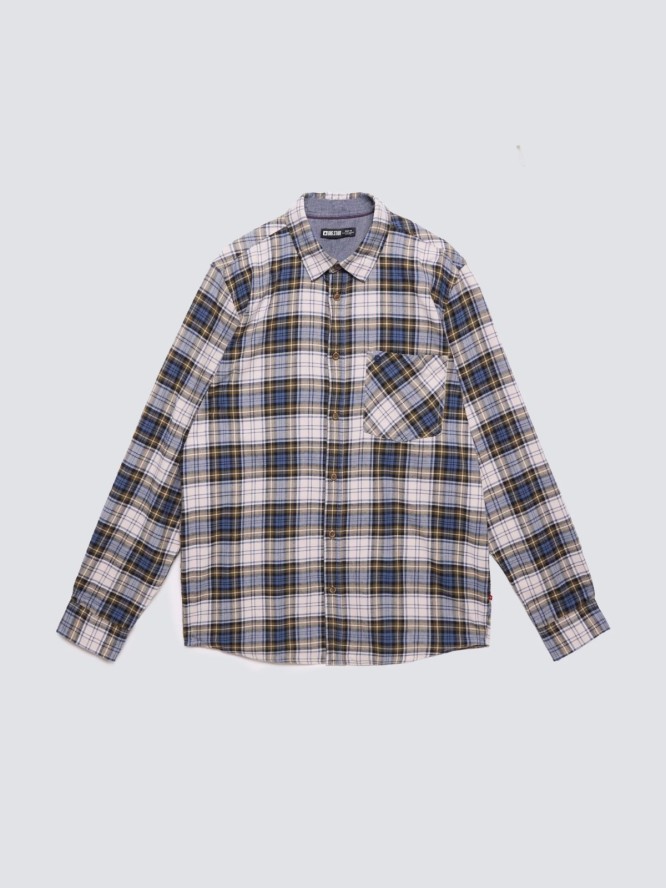 Koszula męska flanelowa w kratę niebiesko-beżowa Koner 401