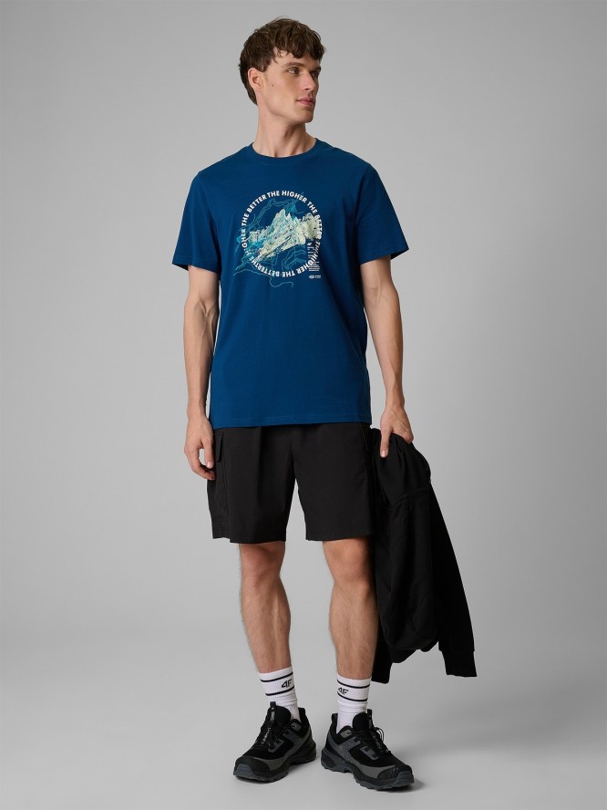 4F T-shirt regular z nadrukiem męski - turkusowy XL