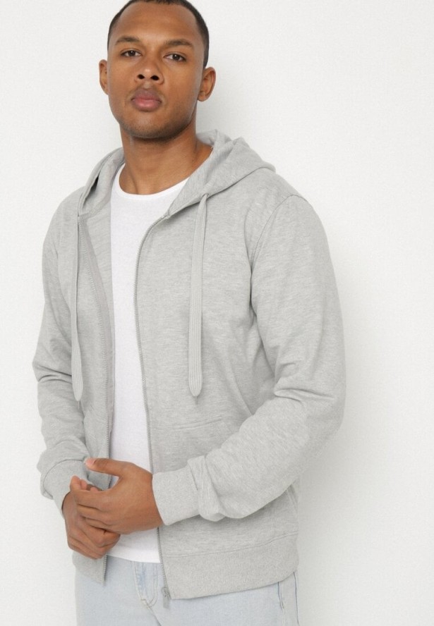 Jasnoszara Bluza z Bawełną Kapturem i Sznurkami Asallin