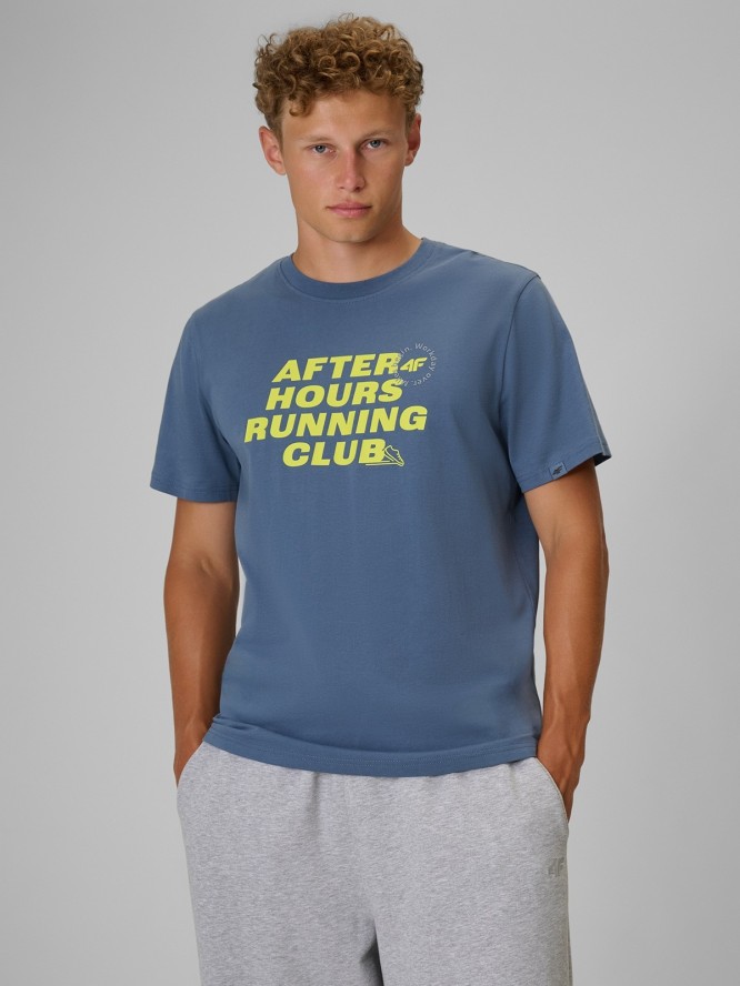 4F T-shirt regular z nadrukiem męski - denim XXL