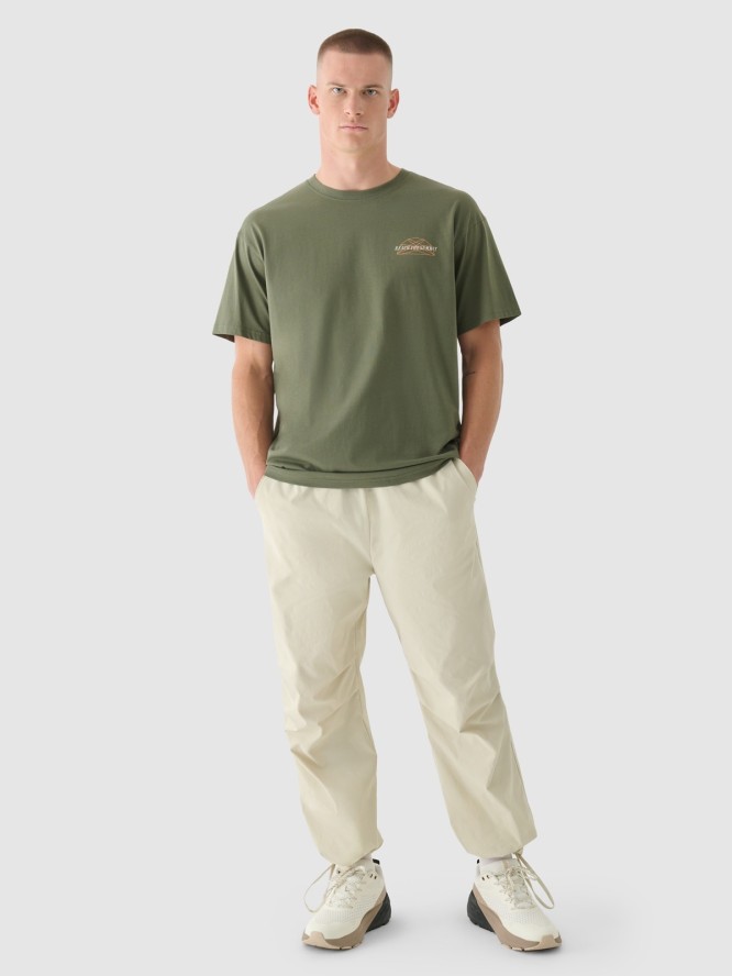 4F T-shirt oversize z nadrukiem męski - khaki S
