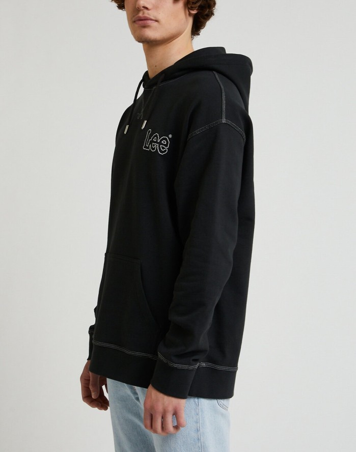 LEE LOOSE SEASONAL HOODIE MĘSKA BLUZA Z KAPTUREM KANGURKA WASHED BLACK LL26FTON 112331482
