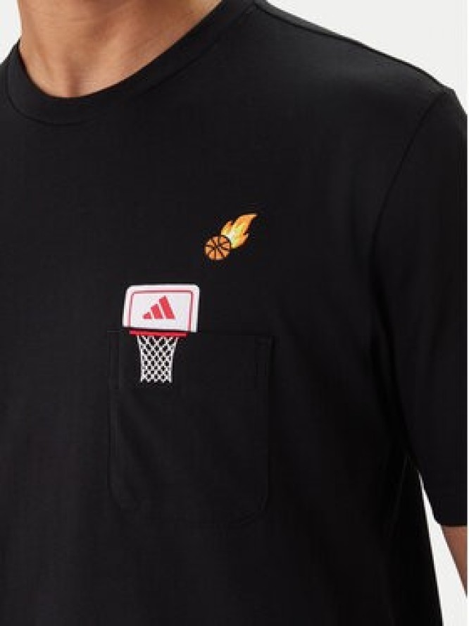adidas T-Shirt Mini Embroidery Basketball Graphic KB2526 Czarny Regular Fit