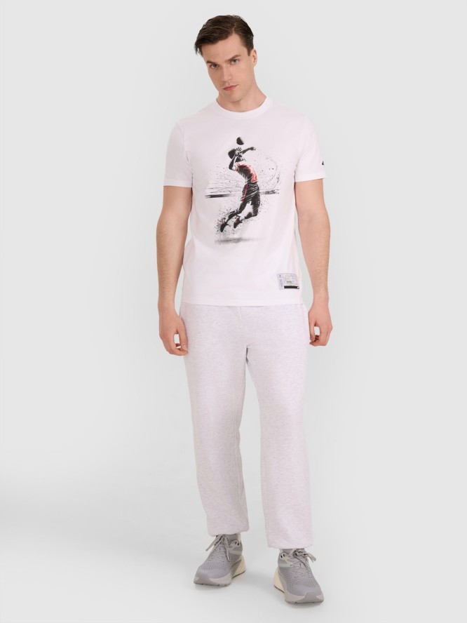 4F T-shirt regular z nadrukiem siatkarskim męski - biały M