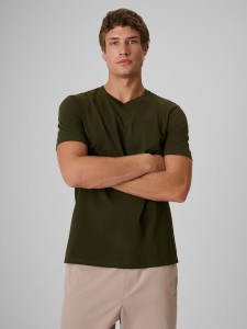 4F T-shirt regular gładki męski - khaki XL