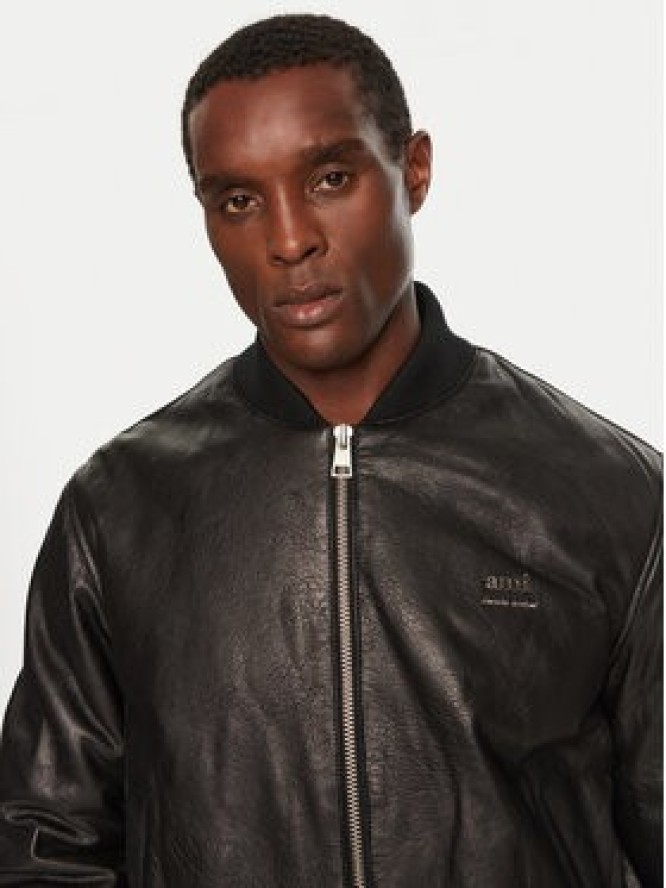 AMI Paris Kurtka skórzana HJK131LH0044 Czarny Regular Fit