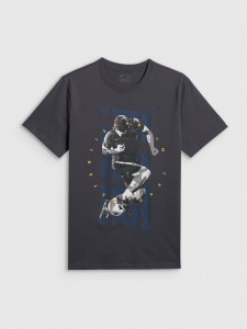 4F T-shirt regular z nadrukiem męski - szary M