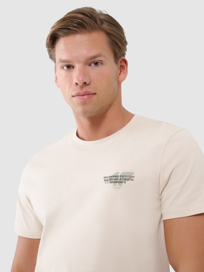 4F T-shirt regular z nadrukiem męski - beżowy S