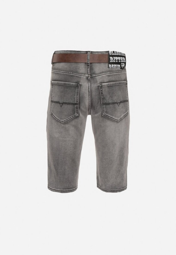 Szare Szorty Jeansowe z Bawełny Dodatkowo Pasek z Ekoskóry Tramelia