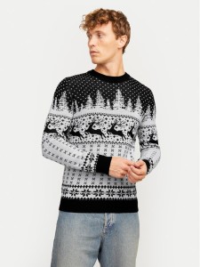 Jack & Jones Sweter Xmas Gabriel 12266118 Szary Regular Fit