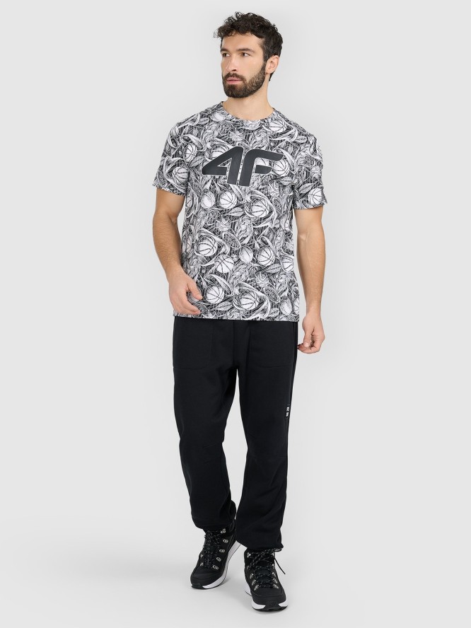 4F T-shirt regular z nadrukiem męski - czarny L