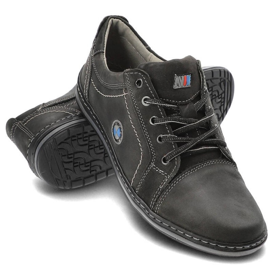 Półbuty męskie Avanti, sznurowany fason niska cholewka gładka powierzchnia z dekoracyjnymi przeszyciami elastyczna lekka podeszwa, czarne, 422-03