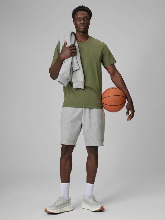 4F T-shirt regular gładki męski - oliwkowy XL