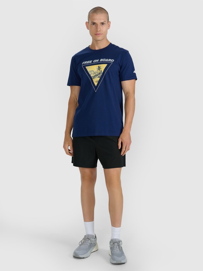 4F T-shirt regular z nadrukiem męski - granatowy L