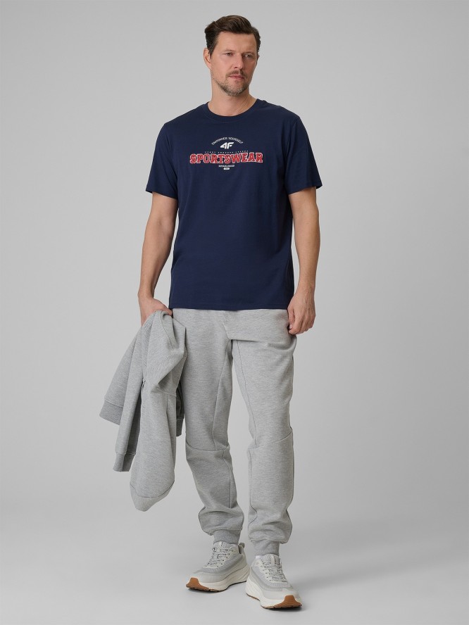 4F T-shirt regular z nadrukiem męski - granatowy S