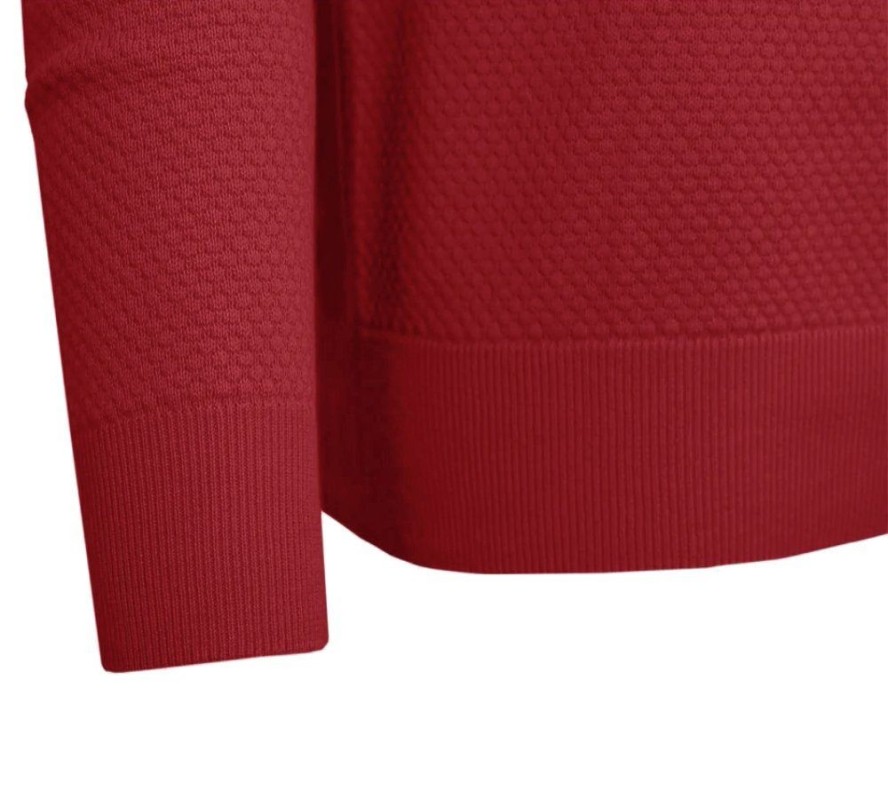 Bawełniany Męski Sweter z Okrągłym Dekoltem (U-Neck) - Pako Jeans - Czerwony