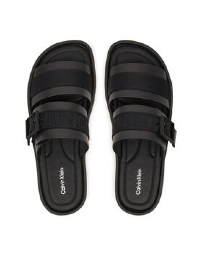 Calvin Klein Klapki Ergon Buckle Sandal Wb Lth Aop HM0HM02096 Czarny