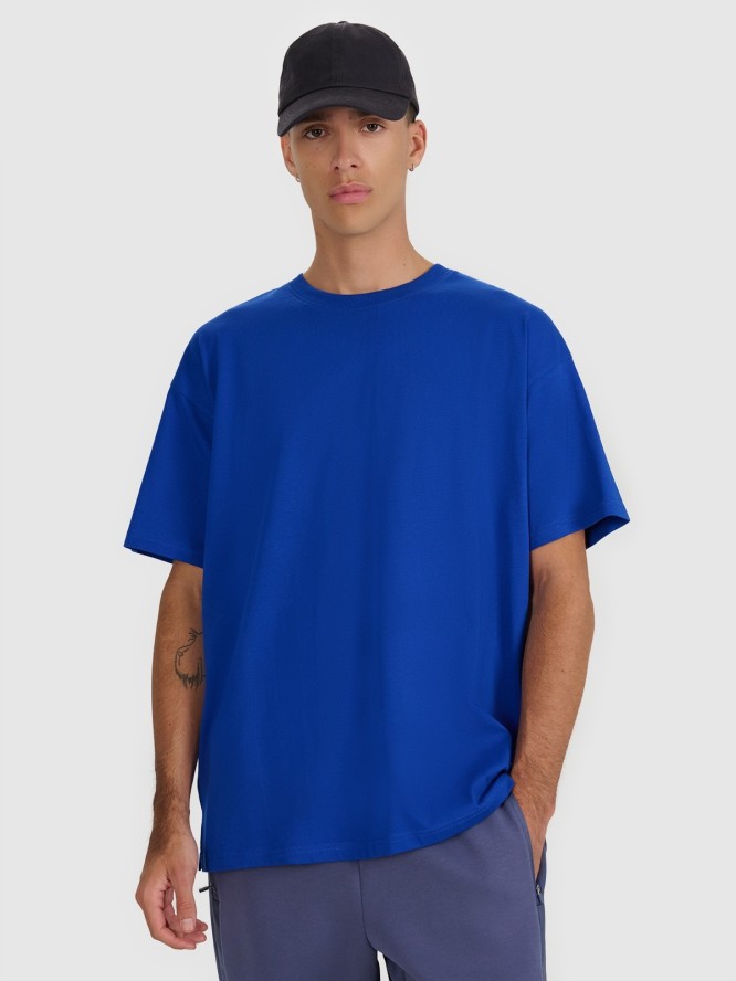 4F T-shirt oversize z nadrukiem męski - niebieski M