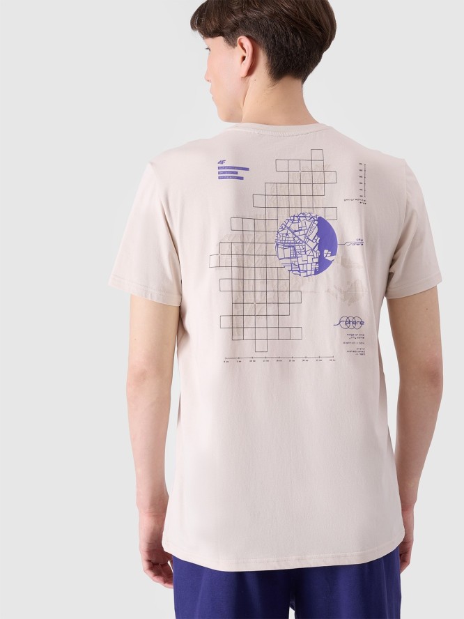 4F T-shirt regular z nadrukiem męski - beżowy XXL