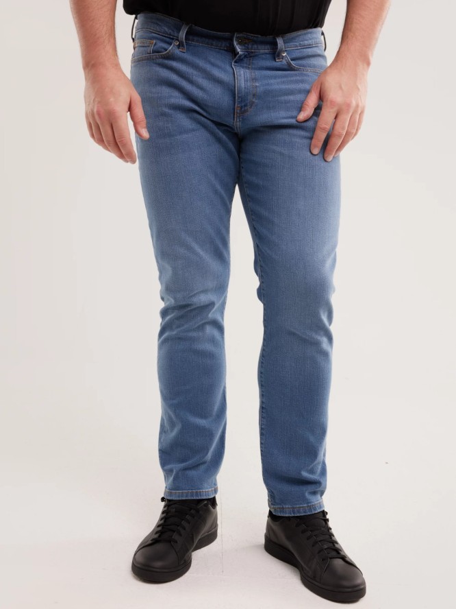 Jeansy męskie dopasowane z przetarciami niebieskie Tobias 367