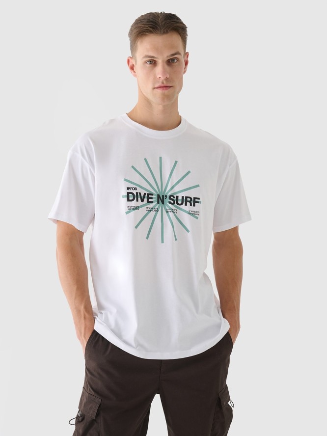 4F T-shirt regular z nadrukiem męski - biały L