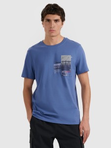 4F T-shirt regular z nadrukiem męski - granatowy L