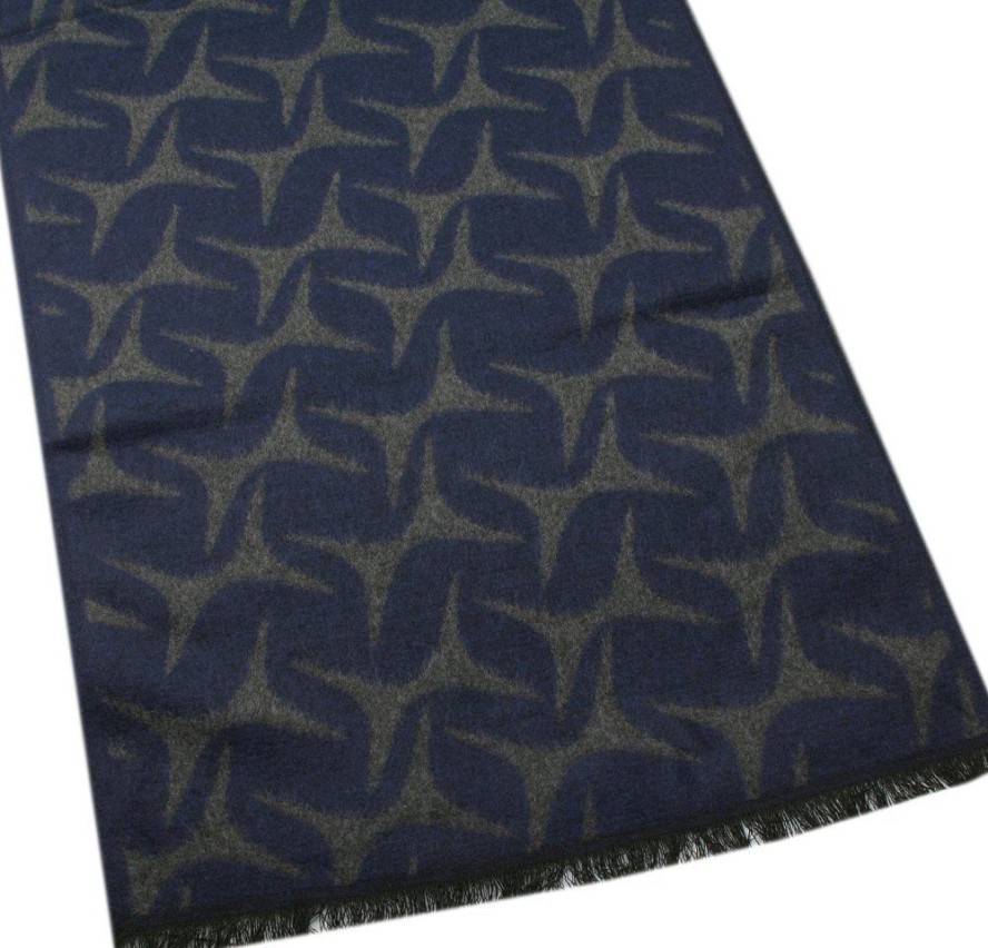 Męski Szalik z Wiskozy - Alties - Grafit, Popielaty Wzór