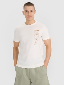 4F T-shirt regular z nadrukiem męski - biały L